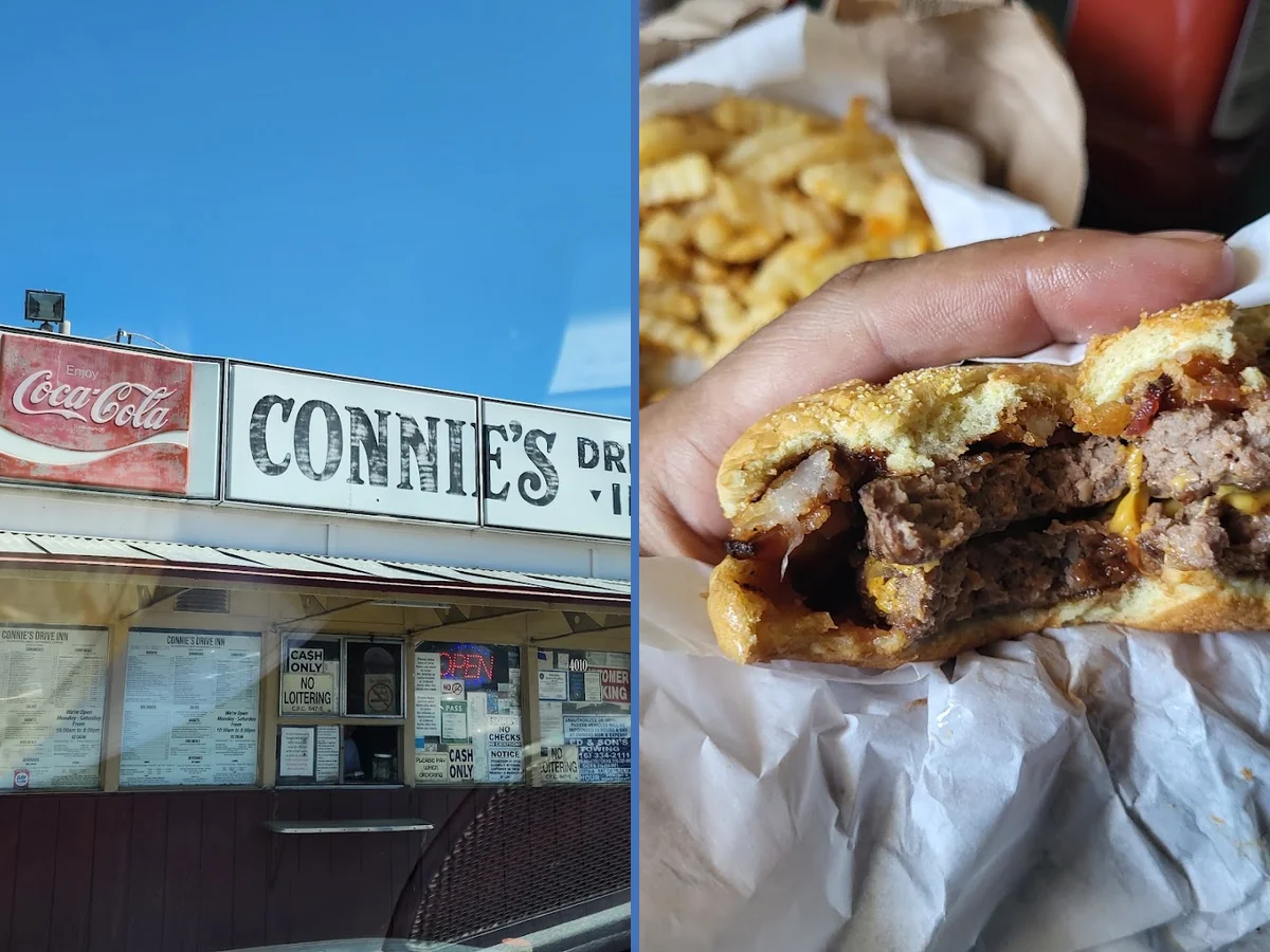 Drive-in restaurant exterior with parking nearby.
