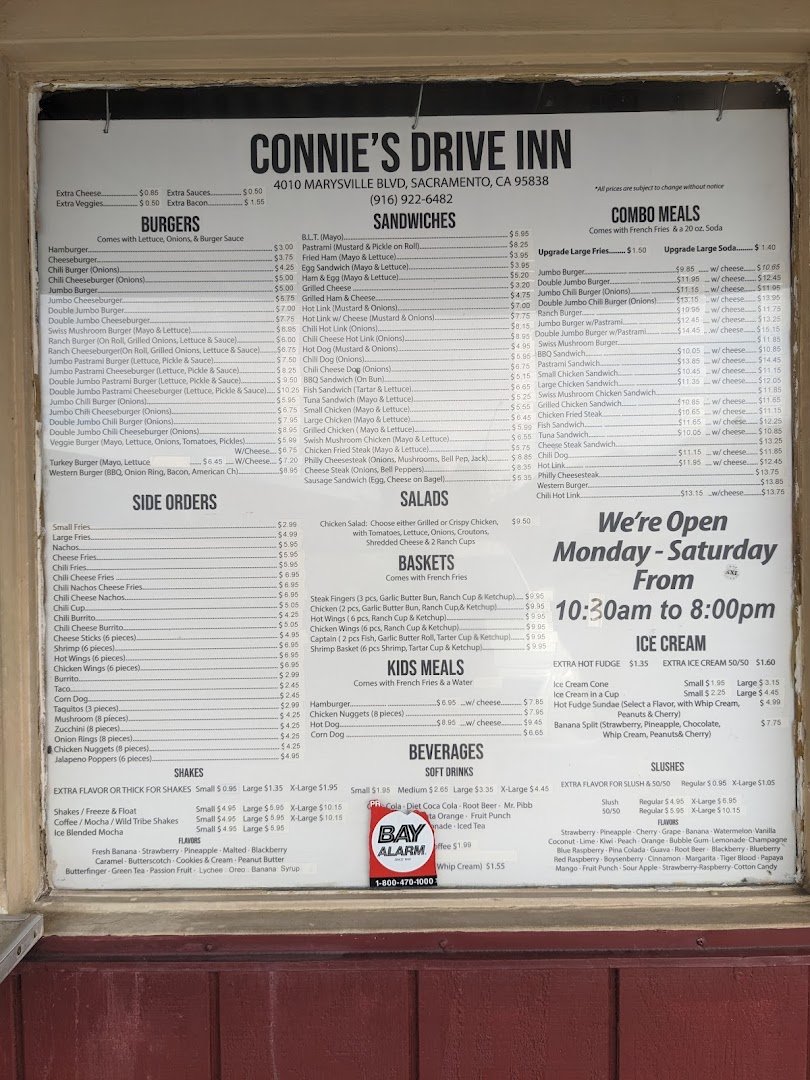 Outdoor tables outside Connie's Drive-In in Sacramento.